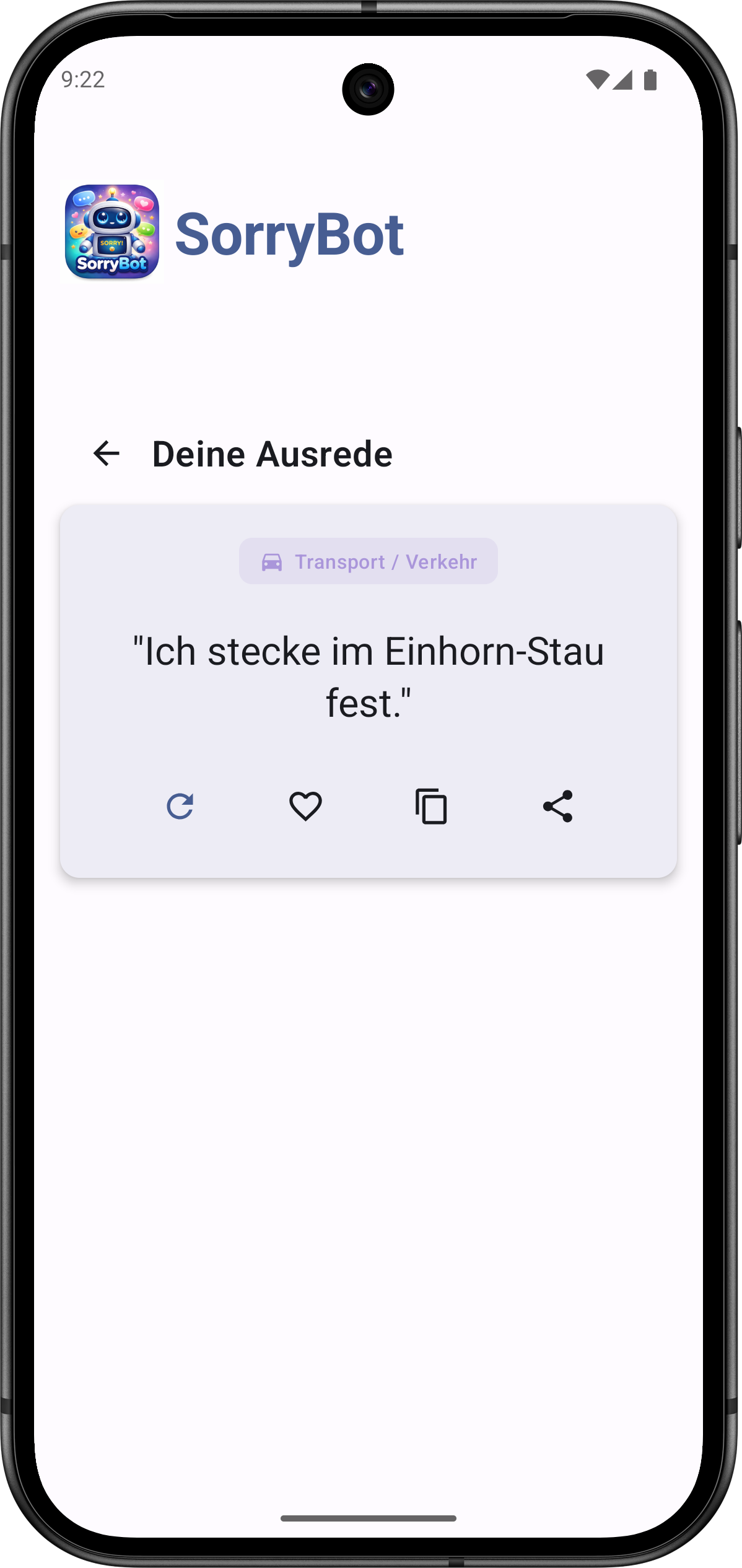 SorryBot Kategorien - 15 verschiedene Ausreden-Kategorien